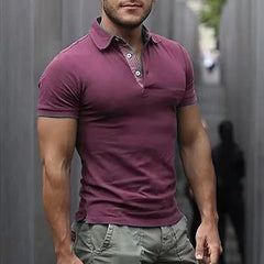 Threebooy  Men's Casual Fashion Solid Color Top T-shirt Multi-color Short Sleeve Polo Shirt