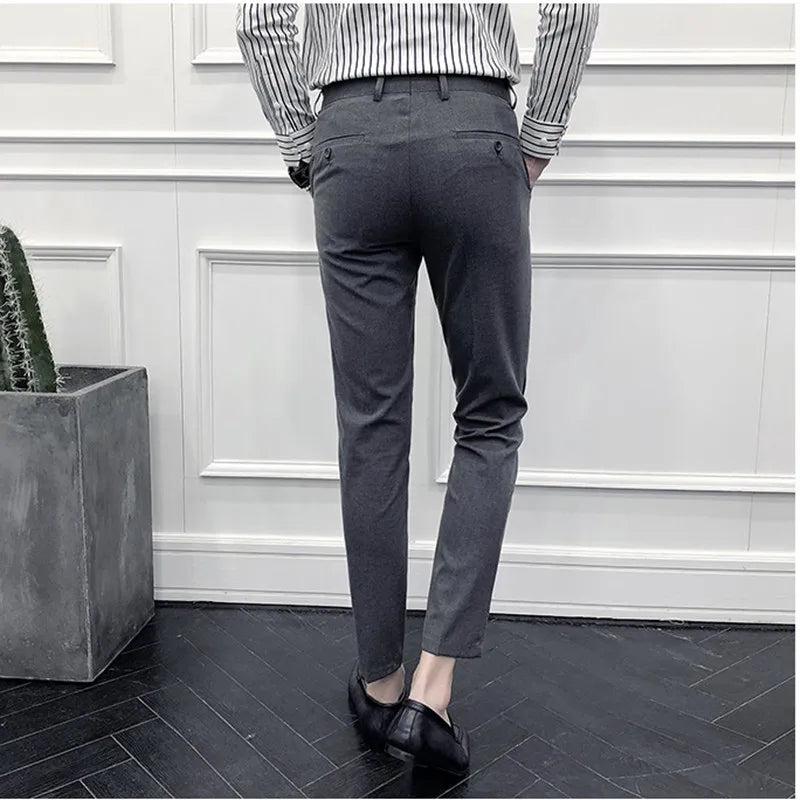 Threebooy New Style Men's Spring High Quality Cotton Business Suit Trousers/Male Slim Fit Pure Color Leisure Suit Pants 28-36