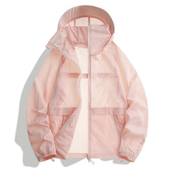 Threebooy  Men's Summer Ultra-Thin UV Protection Jacket Cool Touch Hoodie Solid Color Outdoor Hiking Coat Breathable Quick-Dry Skin