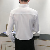 Threebooy Sequin Wedding Dress Shirt Korean Men Clothes 4xl Black White Mens Lace Shirt Long Sleeve Slim Fit Social Dress Shirt