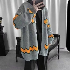 Threebooy Knit Sweater Male No Hoodie Jacket Coat Men's Clothing Cardigan Striped Black Street New in Fashion Knitwears Elegant Ugly