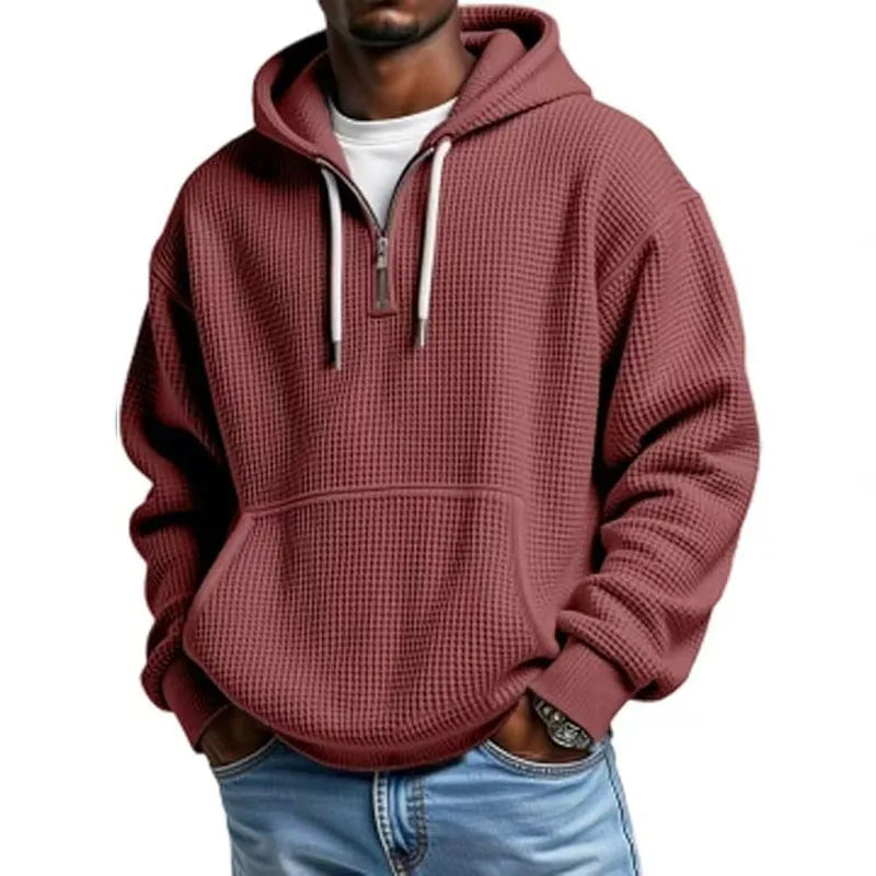 Threebooy  Spring Autumn New Men's Waffle Hoodie Top Street Vacation Long Sleeves Weatshirt Casual Fashion Outing Daily Man Hoodie