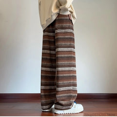 Threebooy Wide Leg Pants Men Women Autumn Winter Fashion Casual Straight Pants Loose Mopping Pants Harajuku Vintage Striped Black/Coffee