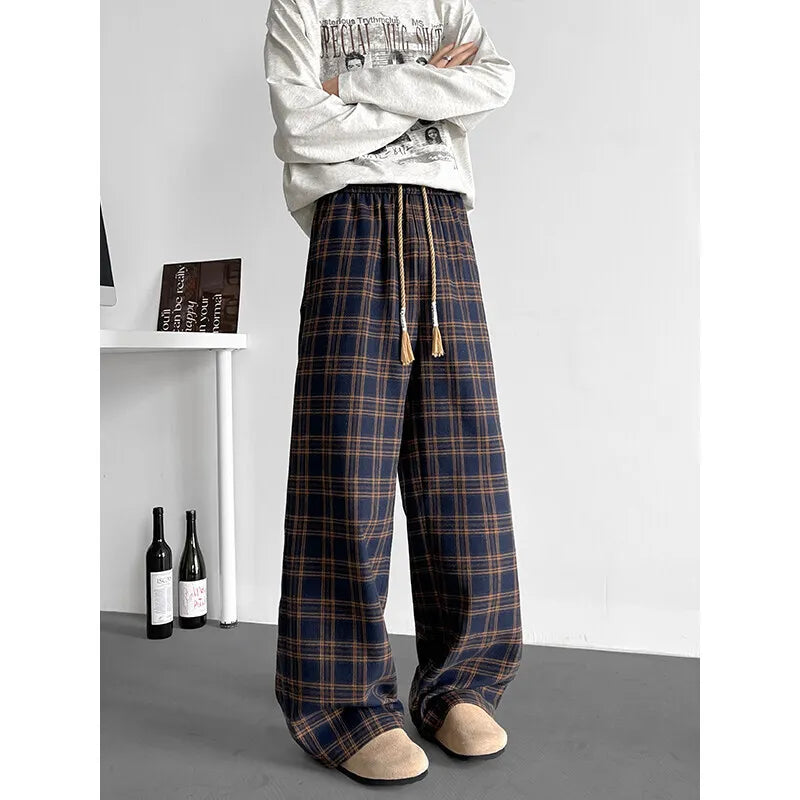 Threebooy  Summer Casual Pants Men Oversized Plaid Pants Men Streetwear Hip-hop Loose Wide Leg Pants Mens Vintage Trousers Plus Size 5XL