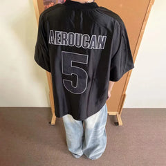 Threebooy  Summer Men's Y2k Embroidered Short-Sleeved T-Shirt American Retro Fashion Trend Street Hip-Hop Loose Breathable Casual Mens Tops