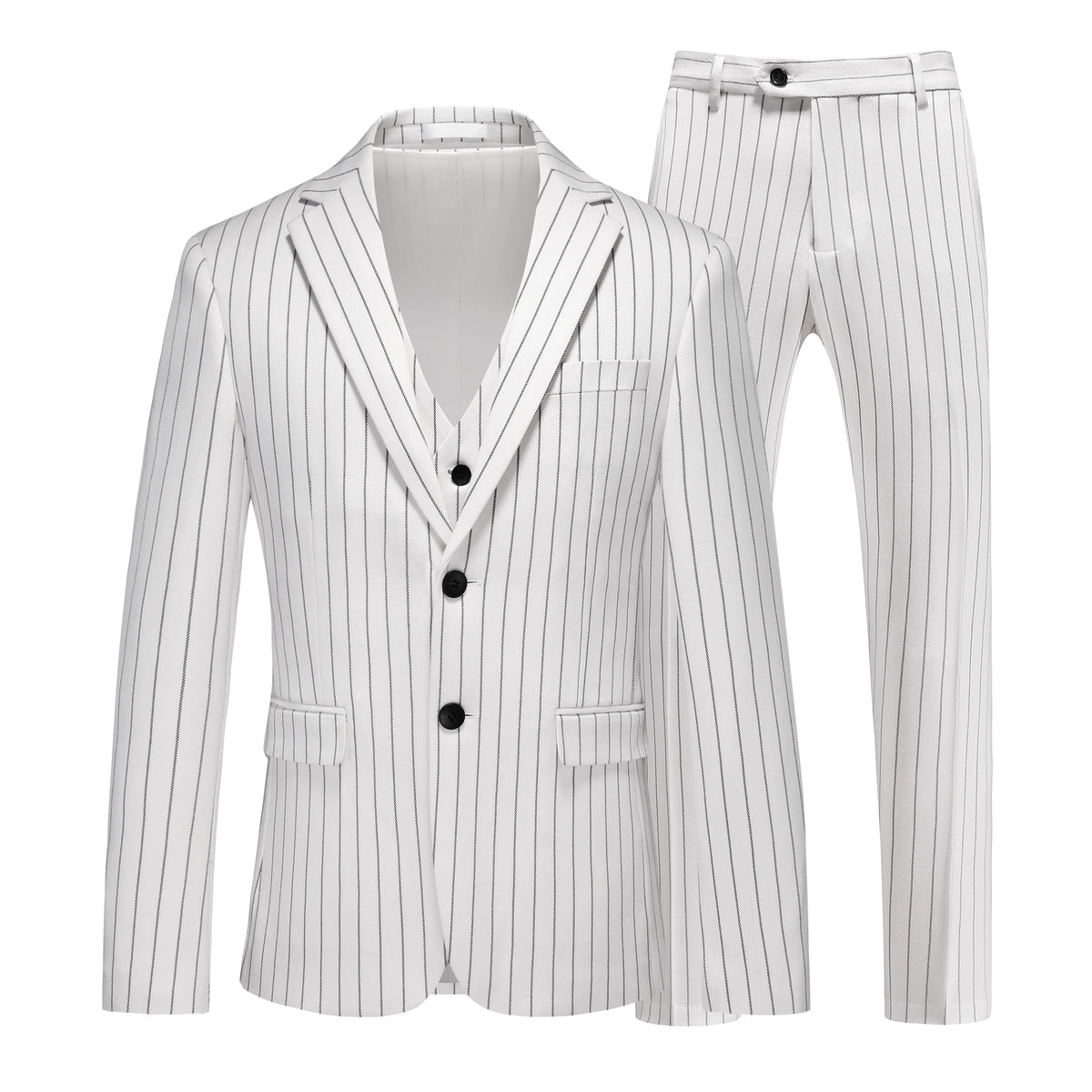 Threebooy  High-quality, fashionable, stylish and versatile striped men's stand, slimming and fashionable plus-size suit three-piece set