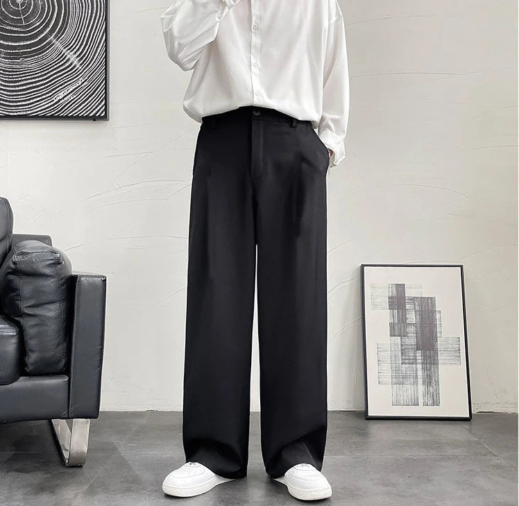 Threebooy Trousers For Men Brown Fluid Draped Baggy Stylish Tailoring Summer 2024 Man Suits Pants Clothing Premium Thin Casual Up