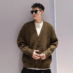 Threebooy Knit Cardigan Male Korean Style Sweater Coat Men Old Money Autumn Winter Loose Casual Men's Long Sleeve Streetwear