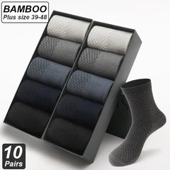 Threebooy 10Pairs/Lot Men's Bamboo Fiber Socks Long Black Business Soft Breathable New High Quality  Autumn for Male Socks Plus Size 39-48