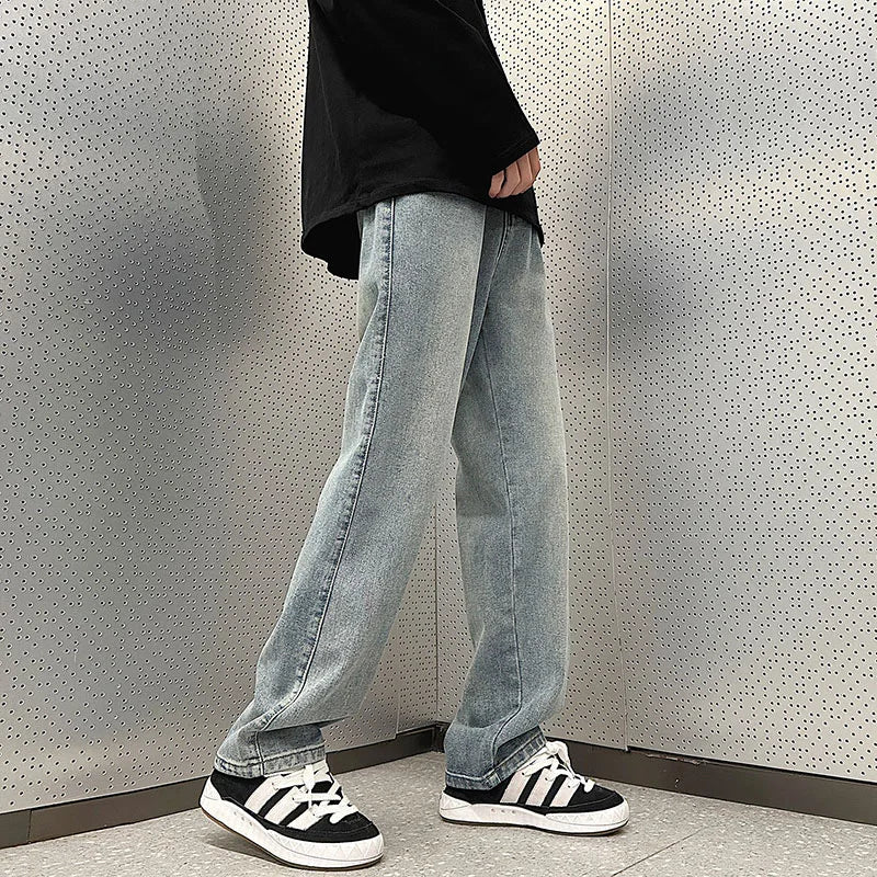 Threebooy  5 Colors Fashion Korean Baggy Pants Men Spring Autumn New Loose Straight Jeans Elastic Waist Wide Leg Casual Pants Men's Clothes