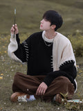 Threebooy  Knitted Sweater Men Pullover Oversize Sweaters Male Winter Harajuku Casual Streetwear Patchwork Autumn Hip Hop Spliced