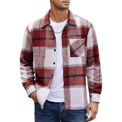 Threebooy  New Men's Plaid Spring Autumn Long-sleeved Shirt Jacket European American Brushed Cardigan  Trendy
