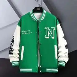 Threebooy Men's Letter Printed Loose Baseball Jacket Fashion Embroidered Y2K Street Hip-hop Retro Uniform Suit Coat