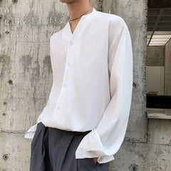 Threebooy  Autumn New Men's Solid Color Long-Sleeve Shirt American Retro Fashion Trendy High Street Loose Casual Simple Men's Top