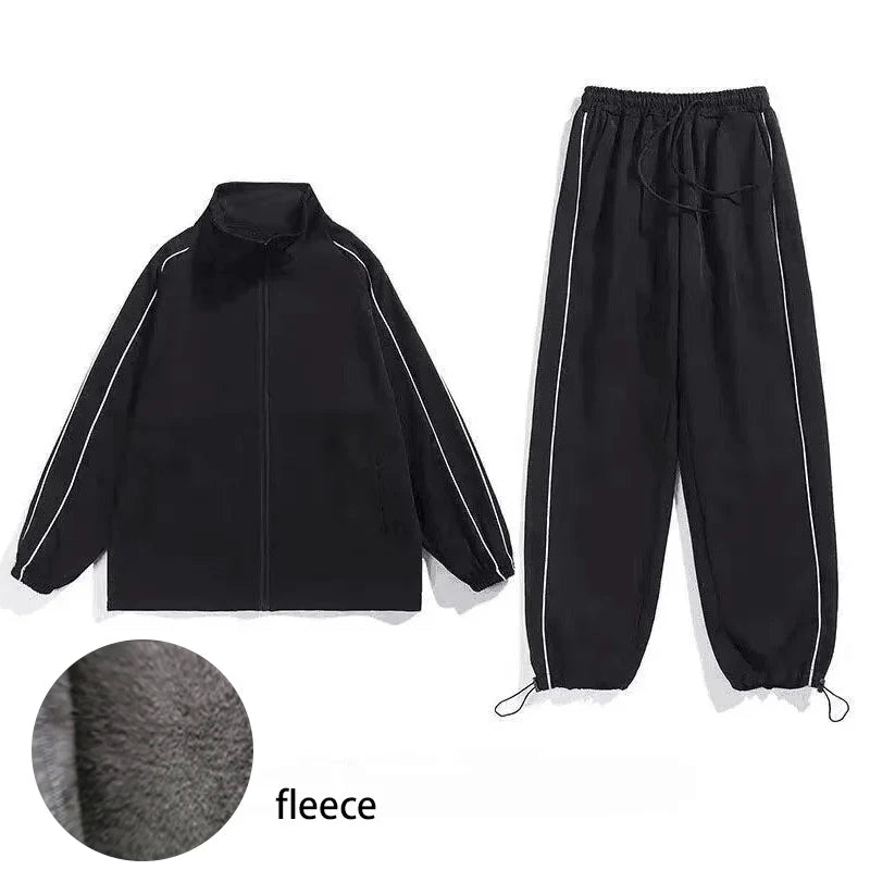 Threebooy Men's Sets New Casual One-piece Suit Male Sportswear Women Suits Overalls Trousers Loose Fleece Zipper Long Sleeves Jacket Pants