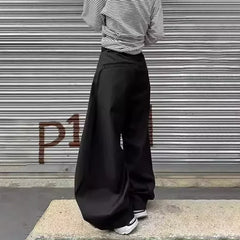 Threebooy Multiple Pockets Curved Knife Man Suit Pants Spring Autumn Metal Zipper Straight Wide Leg Baggy Pants New Y2k Loose Men Trousers