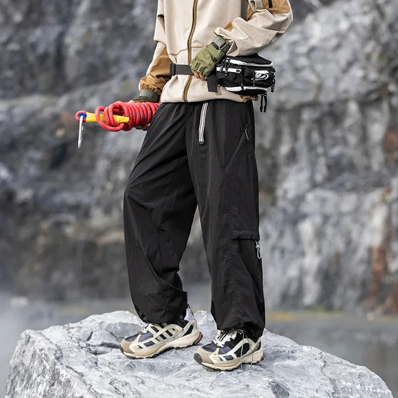 Threebooy  Autumn New Casual Japanese Style Outdoor Waterproof Loose Tactical Cargo Pants High Waist Straight Leg Ultra Long Length