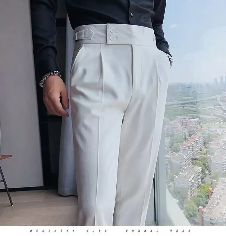 Threebooy Nadir Coffee Color Men's Trousers Classic Trendy Paris Button Single Pleat Slims Smooths Your Silhouette Business Casual Pants