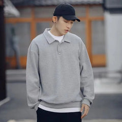 Threebooy Male Clothes Polo for Men Sweatshirts Unicolor Plain Tops Winter Original Full Sleeve Aesthetic Korean Autumn One Piece