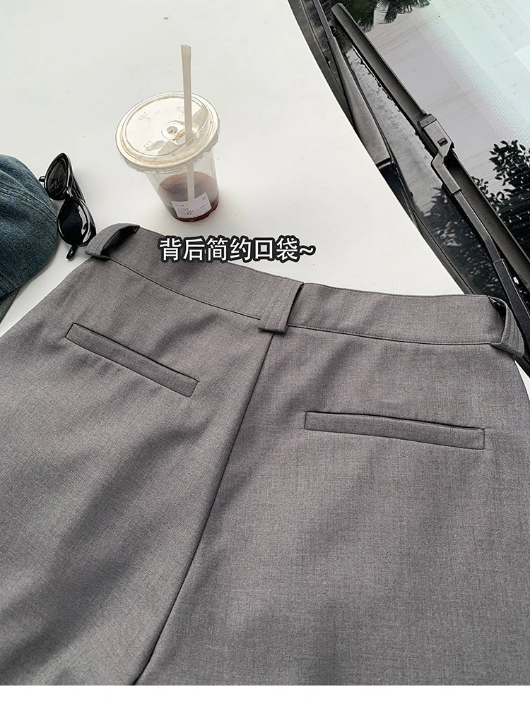 Threebooy Spring Summer Loose Casual Soft Grey Pleated Shorts for Men with High Waist Short Straight Pants Korean Clothes