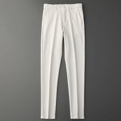Threebooy  Men's Clothing Business Striped Pants Cootrast Color Slim Casual Spring Straight England Banquet Mid Chic Ankle-Length Trousers