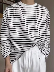 Threebooy  Loose Fit Men's Stripe Sweatirt Long Sve T-irt Comfortable Breathable Youthful Sle Fall Faion Casual Wear