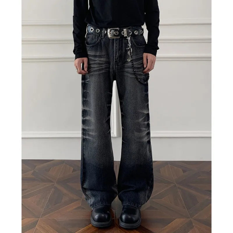 Threebooy Mens Straight Leg Jeans Business Casual Vintage Blue Denim Pants for Middle Aged Man Classic Fit man trousers