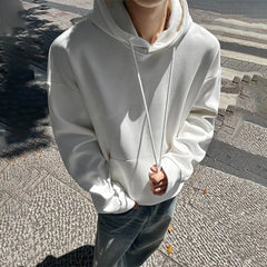 Threebooy  Autumn New Male Solid Color Long-Sleeved Hooded Sweatshirt American Retro Fashion Trend High Street Loose Casual Men's Tops