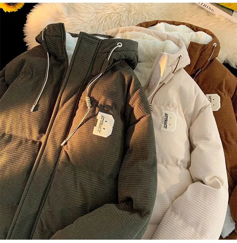 Threebooy autumn and winter street fashion corduroy thick jacket for men and women couple personalized loose retro casual Harajuku