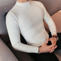 Threebooy  Fall Men's Light Luxury Casual Knitted T Shirt Long Sleeve Mock Neck Solid Color Basic Shirt Streetwear Retro Popular Tees S-3XL