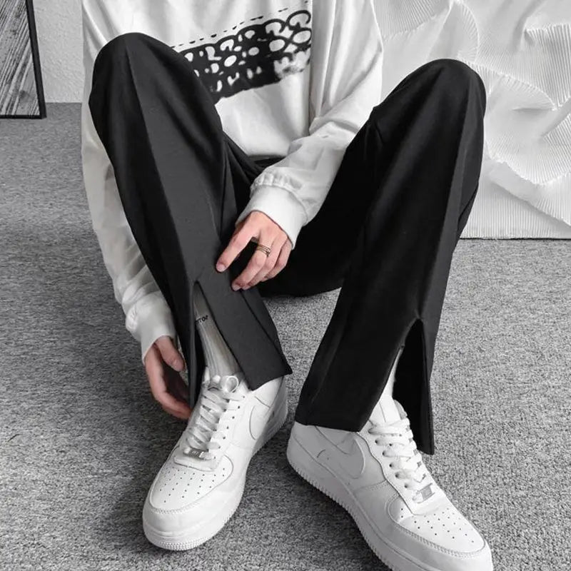 Threebooy  Streetwear Fashion Men Trousers Split Black Harajuku Oversized Casual Pants Korean Office wear Suit Pants Male Blazer Pants