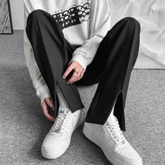 Threebooy  Streetwear Fashion Men Trousers Split Black Harajuku Oversized Casual Pants Korean Office wear Suit Pants Male Blazer Pants
