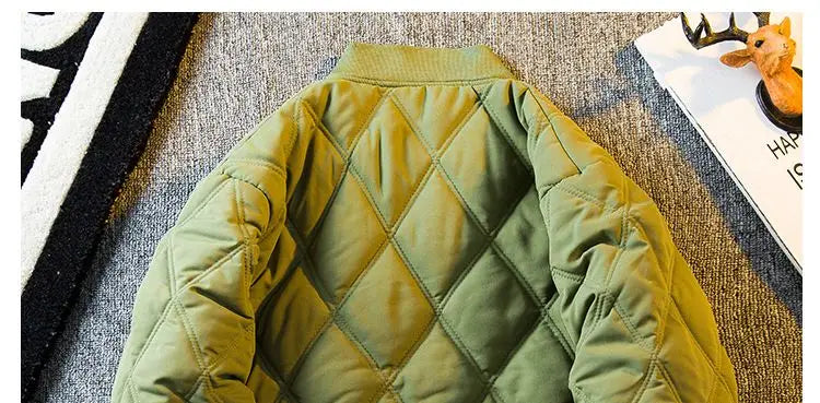 Threebooy Men's Parkas Rhombus Padded Cotton Winter Thickened Retro Casual Baseball Uniforms Warm Coat Stand Collar Single-breasted Coats