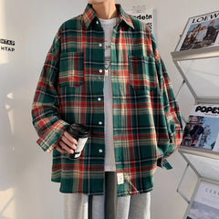 Threebooy  Autumn Long Sleeved Shirt Men Fashion Oversized Plaid Shirt Men Streetwear Korean Loose Casual Shirts Mens Large Size M-5XL