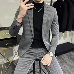 Threebooy (Jacket Pants) Stripe Suits for Men2-Piece Business Khaki Wedding Best Dress Man Tuxedo Slim Fit Formal Blazer Set Custom M-5XL