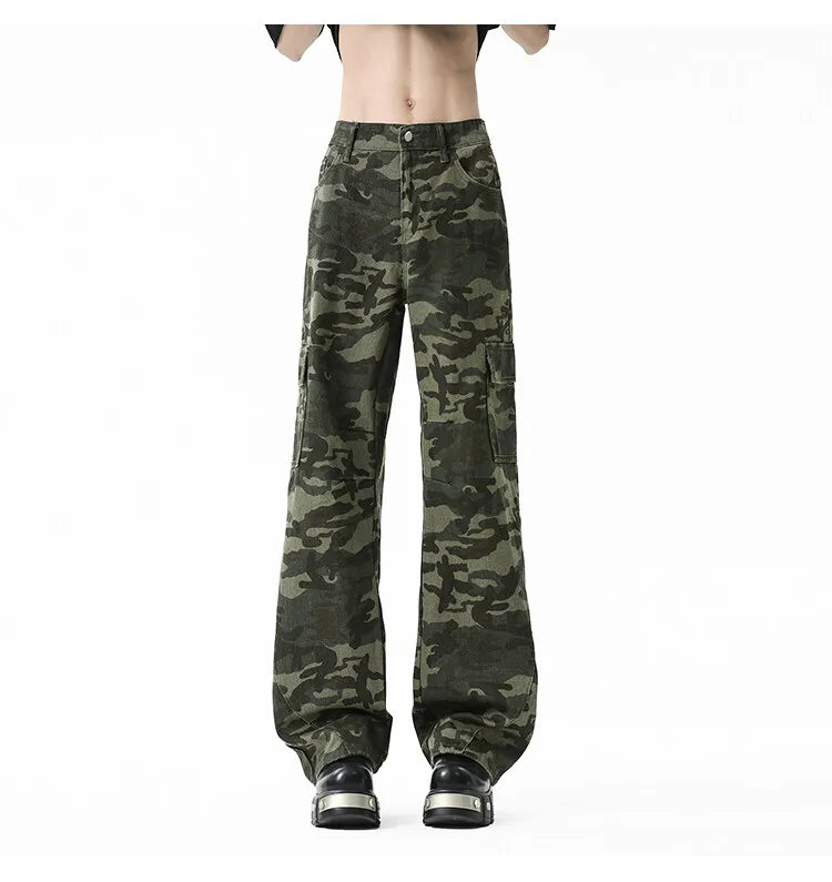 Threebooy Men Casual Straight Leg Camo Cargo Pants Outdoor Tactical Military Workwear Hiking Camping Durable Comfortable Jogger Trousers