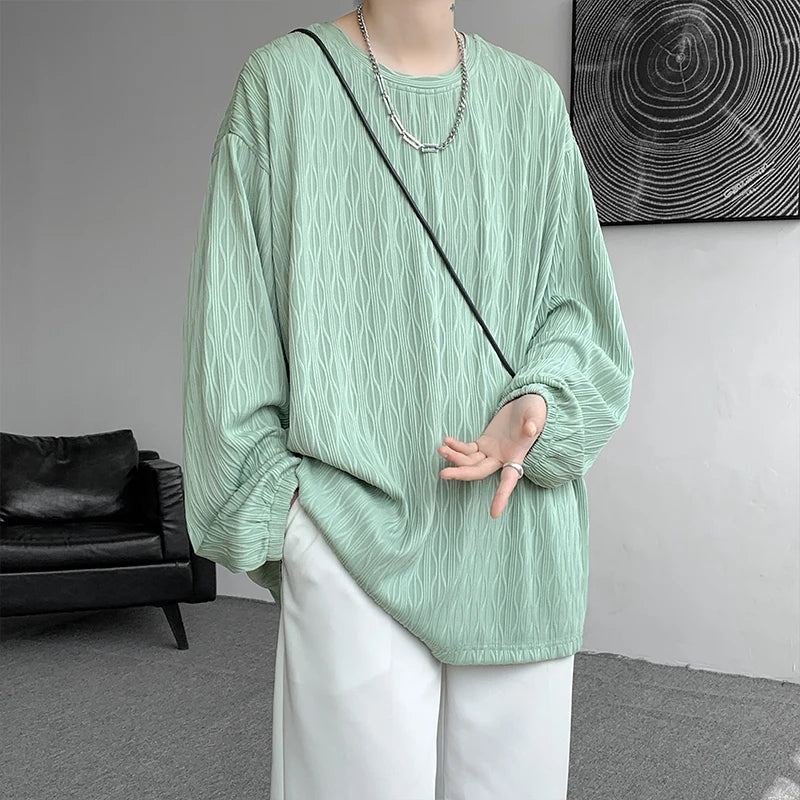 Threebooy  Autumn New High Quality T-shirt For Men Hip Hop Long Sleeve Fashion Luxury Tops Korean Casual Solid Color Male Loose Tees