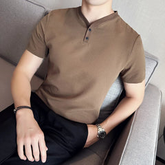 Threebooy Korean Style Men's Summer High Quality Casual Short Sleeve Knitted T-shirt/Male Slim Fit Fashion Ice Silk V-neck T-shirt S-4XL