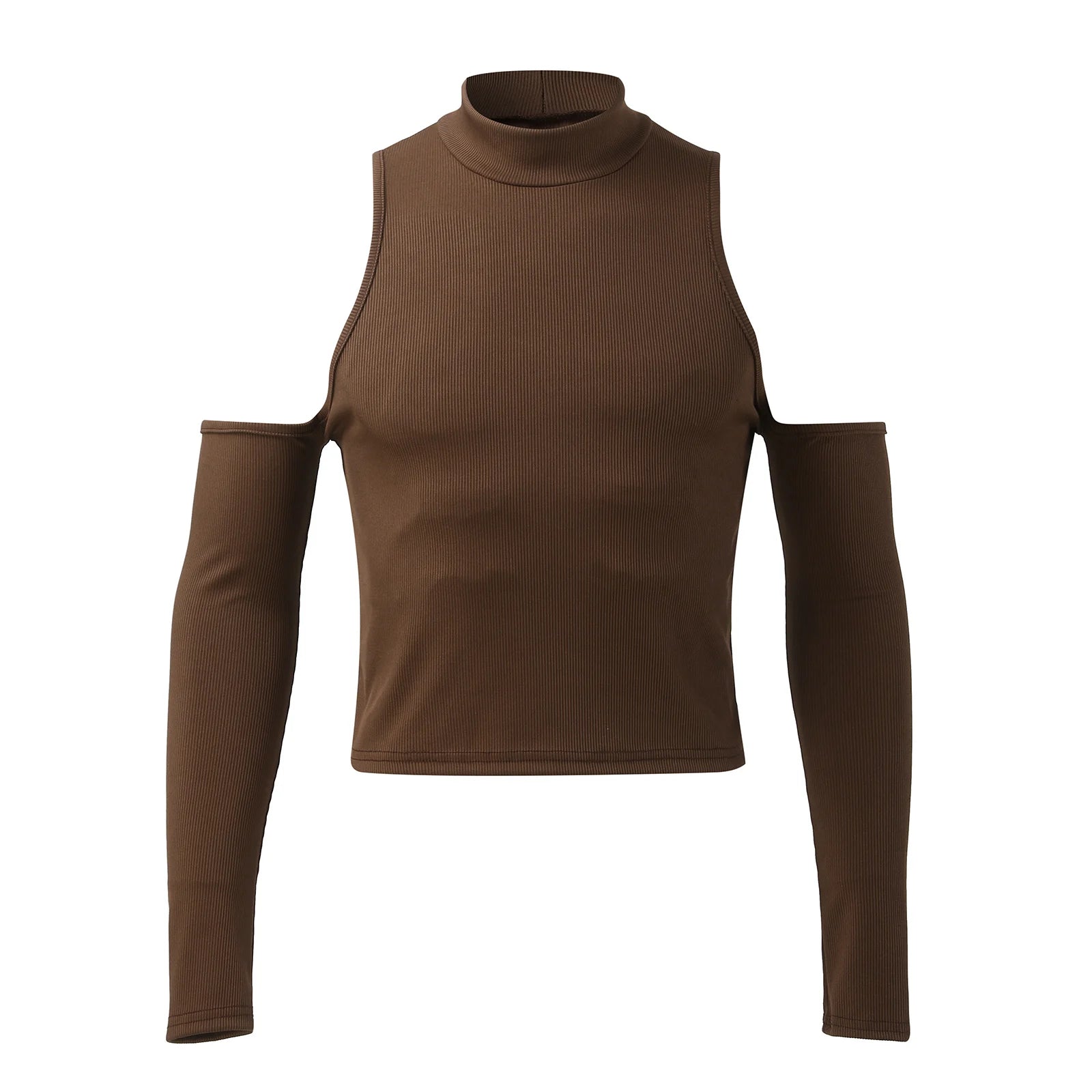 Threebooy  Men Hollow Out Long Sleeve T Shirt Casual Turtleneck Sweatshirt Streetwear Sexy Crop Off Shoulder Tops Summer