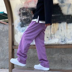 Threebooy  New Men's Streetwear Purple Green Jeans Fashion Baggy Straight Wide Pants Personality Y2k Hip Hop Male Denim Trousers