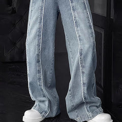 Threebooy New Korean Retro Patchwork Design Jeans Men'S Straight Leg Pants Casual Pants Baggy Jeans Y2k Men