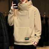 Threebooy Autumn Winter Fleece Hoodies Men Loose Hooded Sweatshirts Fashion Turtleneck Windproof Hip Hop Hoodies Casual Streetwear Tops