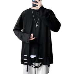 Threebooy Spring Autumn Women's Black White Holes Long Sleeved T-shirt New In Fashion Bottoming Shirt Tops Tees