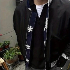 Threebooy  Spring and Autumn New Jacket Men's Casual Loose Flight Jacket American Street Retro Contrast Color Splicing Baseball Jacket