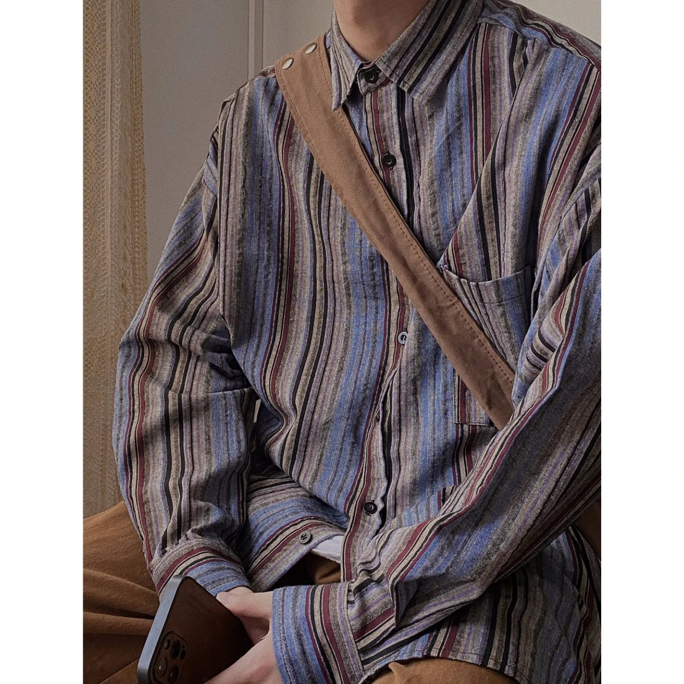 Threebooy Autumn Cityboy Loose Japanese Retro Vertical Striped Shirt for Men and Women Long Sleeve Lapel Fashion Designer Shirt Jacket