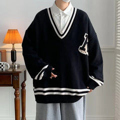 Threebooy Unisex Spring Autumn Oversize Pullover Sweater For Women Men Students College Japan Korea School DK JK Uniform Sweater Black