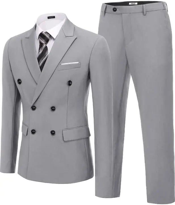 Threebooy  Men's 2 Piece Double Breasted Suits Slim Fit Tuxedo Jacket And Dress Pants Set For Wedding Business Prom