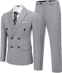 Threebooy  Men's 2 Piece Double Breasted Suits Slim Fit Tuxedo Jacket And Dress Pants Set For Wedding Business Prom