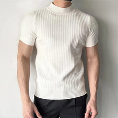 Threebooy  Men's Clothing Fashion Jacquarded Tops Luxury High Quality Knit O Neck Short-sleeved T-shirt Leisure Popular Retro Slim Knitwear