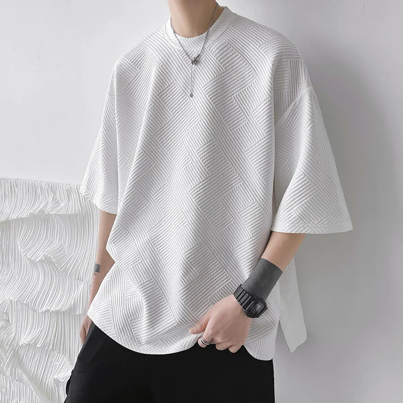 Threebooy  Summer Short Sleeve T-shirt Men Fashion Retro Oversized T shirt Men Streetwear Hip Hop Loose Round Neck Tshirt Mens Top M-3XL